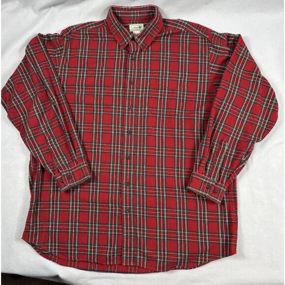 L.L.Bean XL Tall Red Tartan Plaid Flannel Shirt 100% Cotton Long Sleeve Outdoors - Picture 3 of 14